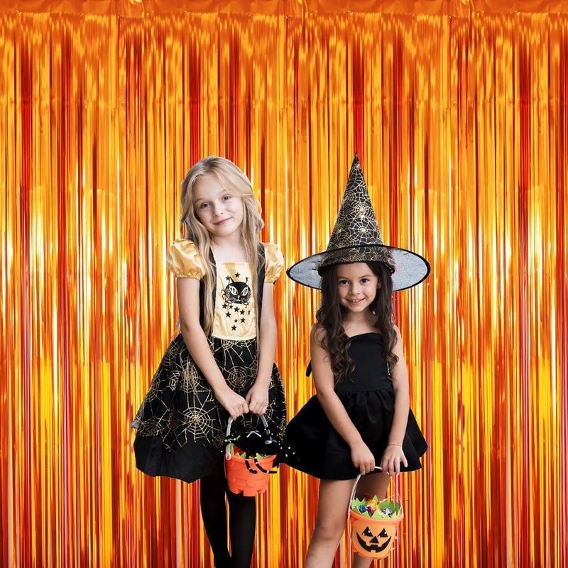 GOER 3.2 ft x 8.2 ft Metallic Tinsel Foil Fringe Curtains Party Photo Backdrop Party Streamers for Birthday,Graduation,New Year Eve Decorations Wedding Decor (4 Packs,Orange) - Image 4